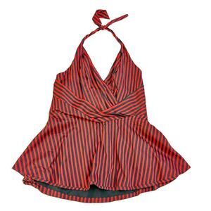 Odille Striped Halter Top Red and Gray Sleeveless SZ10
